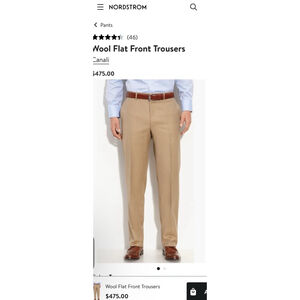 Men's Canali Wool Flat Front Trousers Size 36 Tan